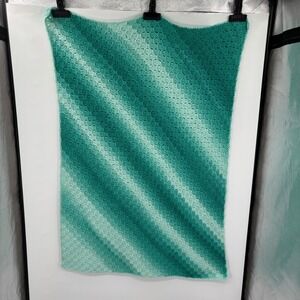 Handmade Crochet Blanket Afghan 48"x36" Ombre Green Teal Blue C2C Throw Boho